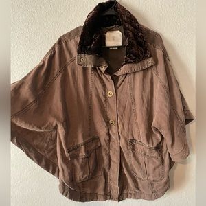 Brown Women's Jacket with Velvet Collar